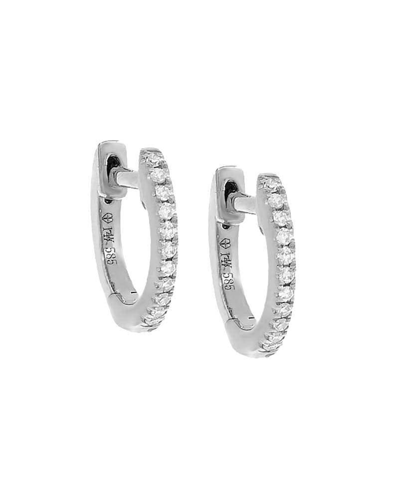 Front of a size 10 MM Diamond Huggie Earring 14K White Gold 10 MM Pair in 14K White Gold by By Adina Eden. | dia_product_style_image_id:292407